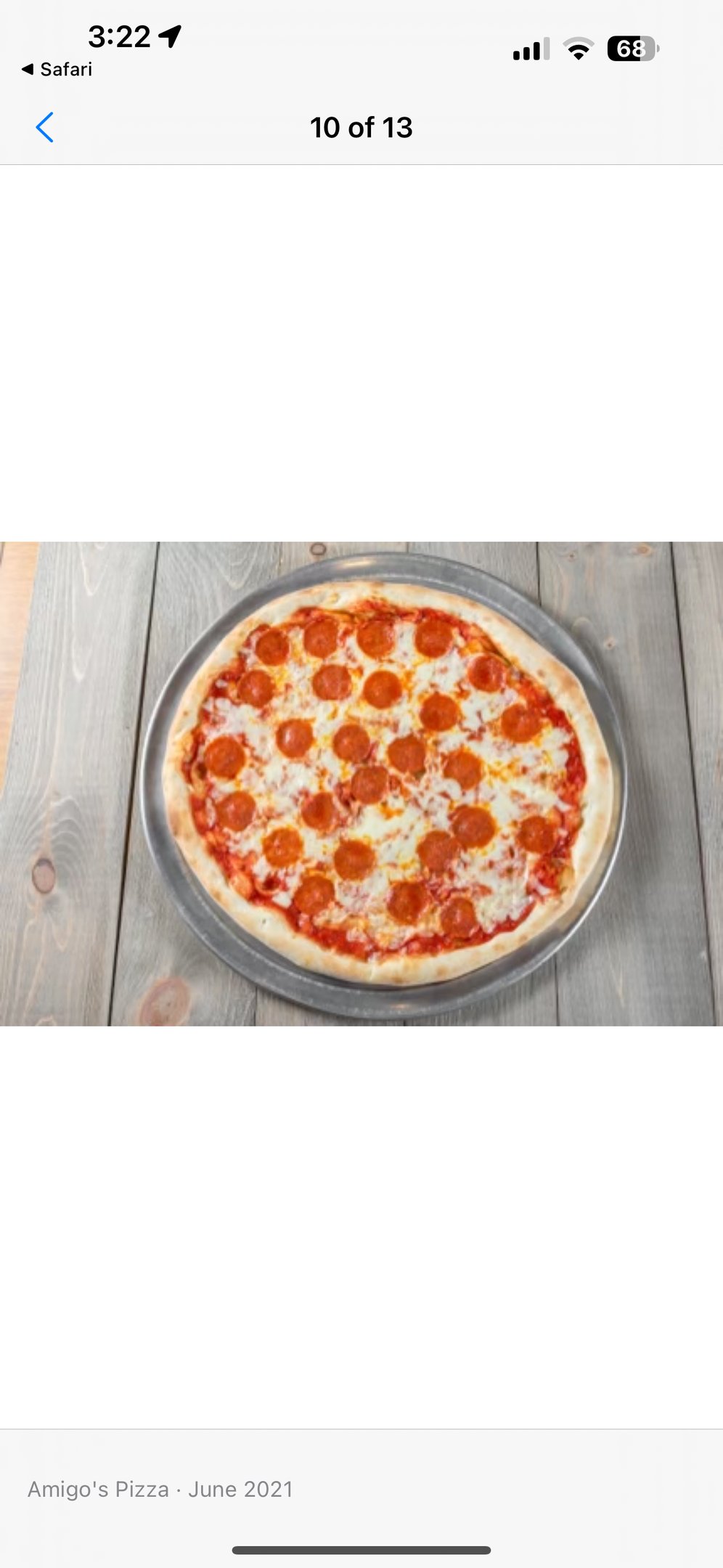 Fresh pepperoni pizza from Amigo's Pizza